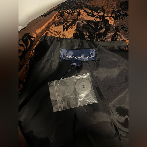 Susan Graver Black Floral on Brown Jacket - Picture 6 of 7